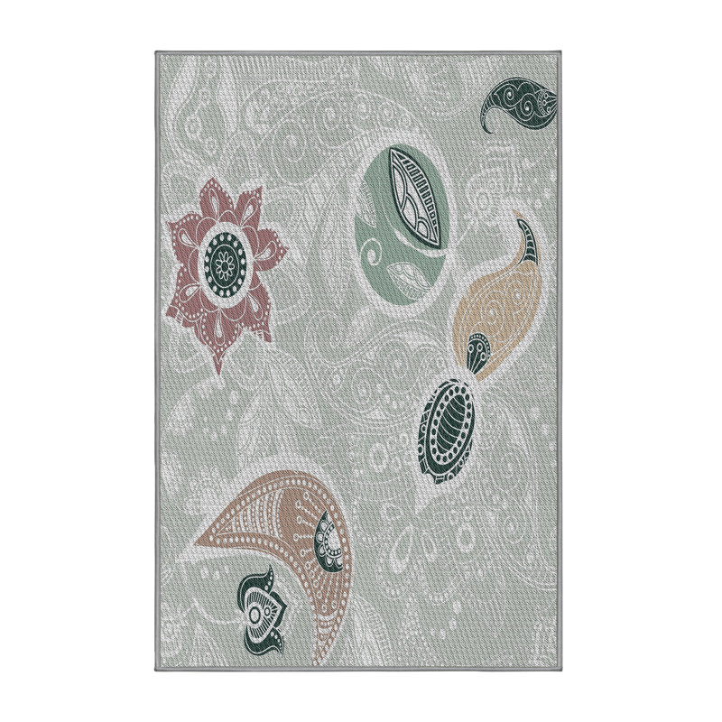 Tapis vert / gris / blanc cassé tissé à la machine, Rectangle 3 pi x 5 pi