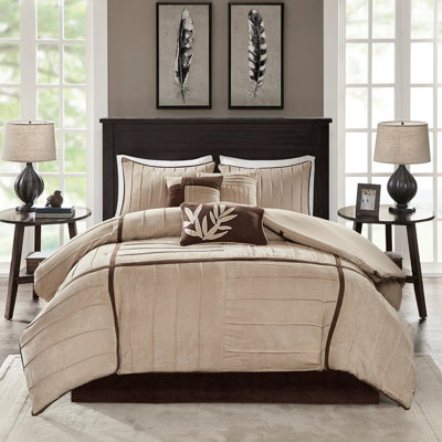 7 Piece Comforter Beige King Faux Suede - Fill & Appealing Pillows 7 Prestigious Attractive
