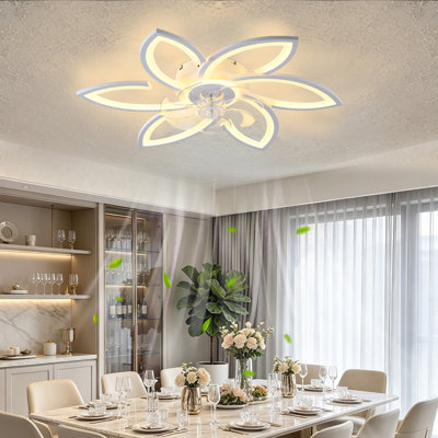 Ventilateur de plafond 30 po avec lumière blanche, ventilateur encastré moderne à DEL avec télécommande et commande APP, ventilateur de plafond à profil bas à intensité variable avec 6 vitesses pour la chambre à coucher, la cuisine et le salon