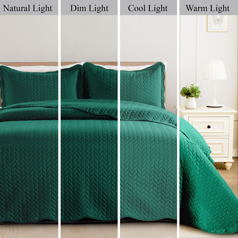 Embossed Microfiber Bedspread Set – All Seasoned Modern and Lightweight Bedding Set with Shams, Emerald