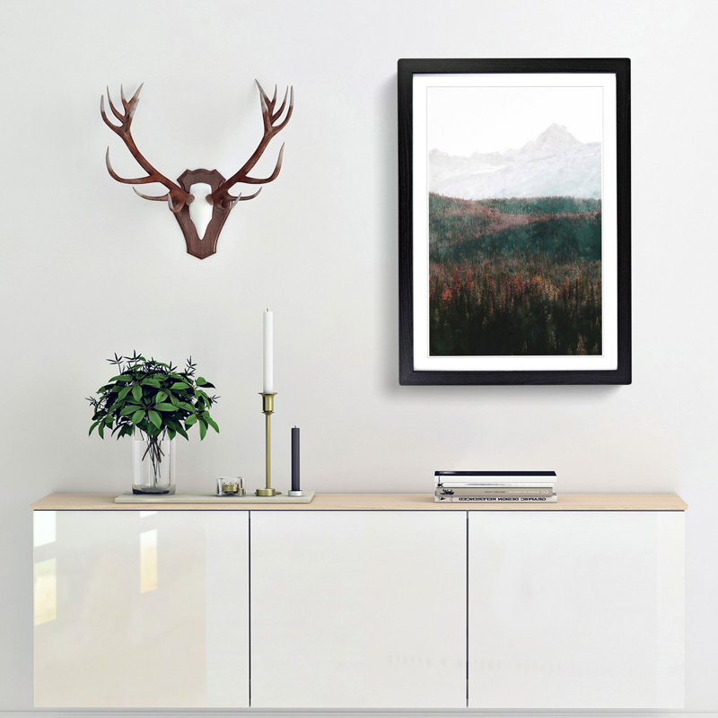 Fir Tree Forest Abstract - Picture Frame Painting Print, Black Framed, 87cm H x 62cm W x 2cm D