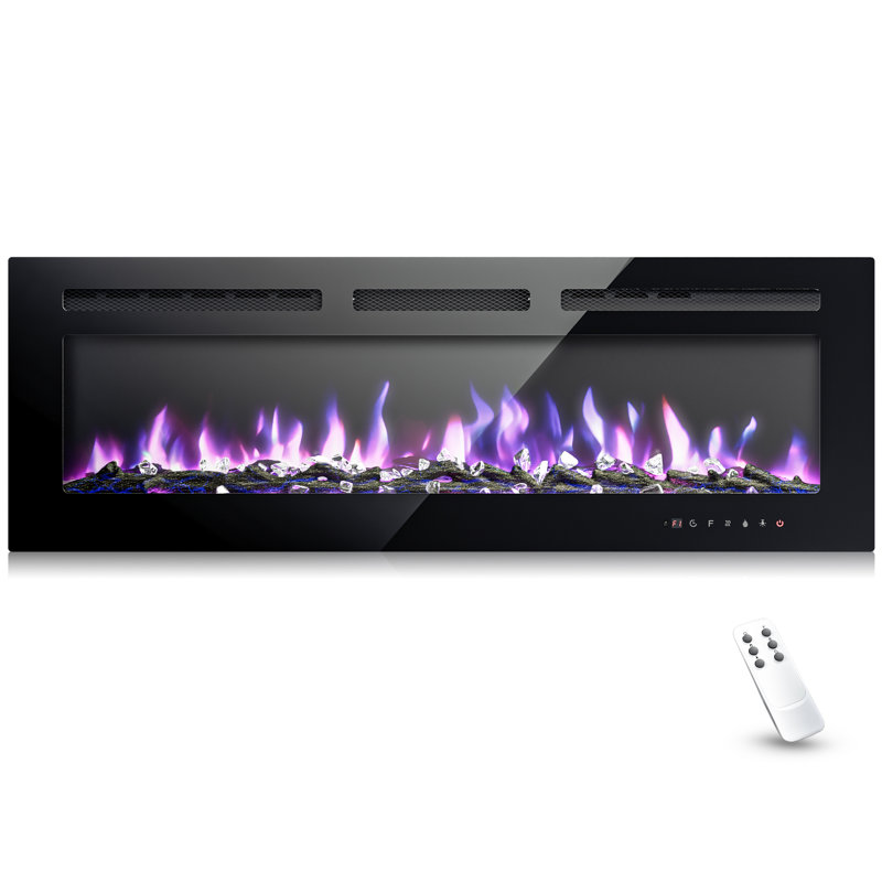 Ebern Designs Electric Fireplace Wall Recessed And Wall Mounted With Adjustable Flame Color, Fireplace Heater With Remote Control, Linear Fireplace With Timer, Touch Screen