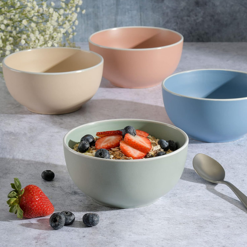 Spice by Tia Mowry 4 Piece 6 Inch Stoneware Cereal Bowl Set in Matte Assorted Colors