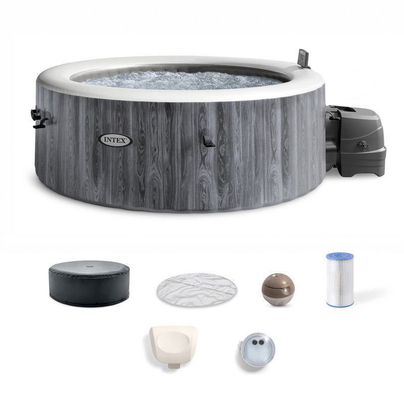Intex PureSpa Greywood Deluxe Spa Set 140 Bubble Jet Hot Tub with Cover, 77 Inch x28 Inch