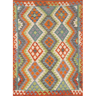 Tapis décoratif multicolore en laine kilim oriental 4 x 6