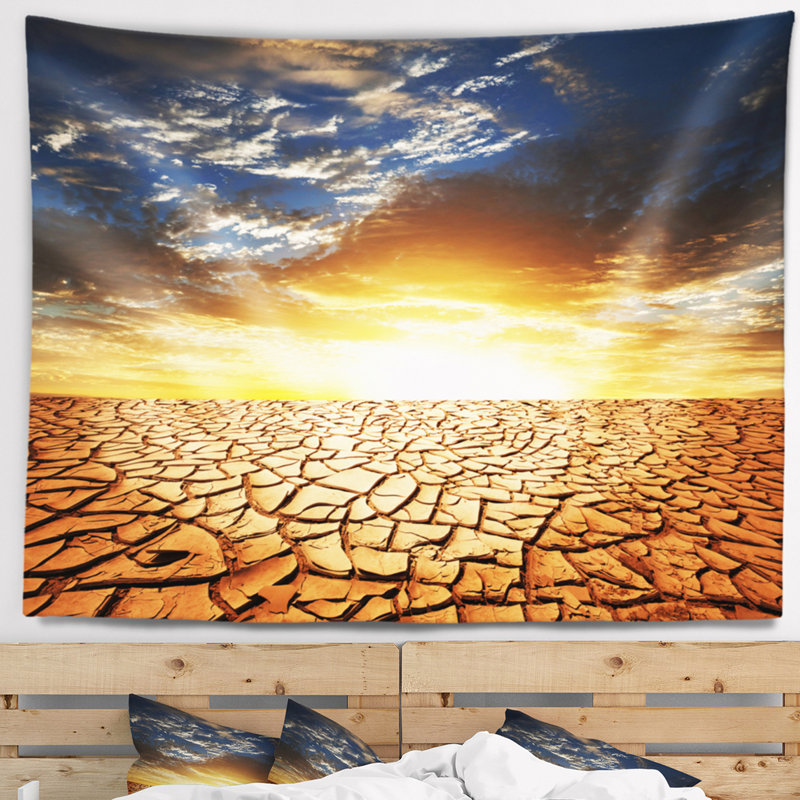Paysage, sécheresse, terre, tapisserie, coucher de soleil, H 32 po x l 39 po