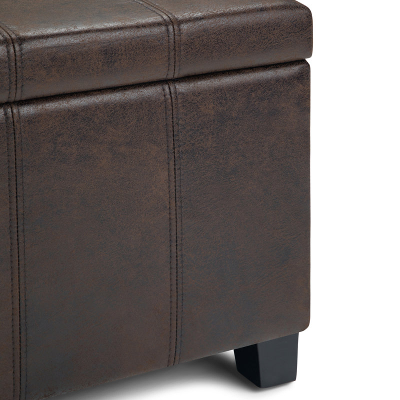 Dover 36"W Upholstered Contemporary Rectangular Storage Ottoman with Lift Top, Brown Faux Leather