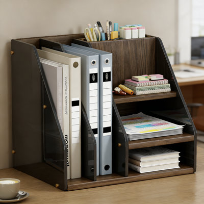 Muti-Functional Wooden Office Desk Organizer With File Holder & Pen Storage