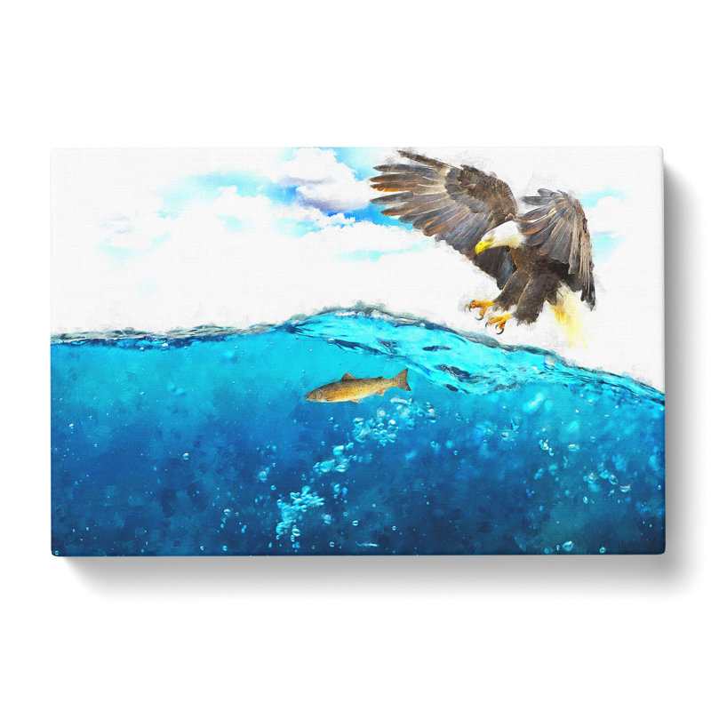 Eagle Hunting For Fish Painting - Wrapped Canvas, 50cm H x 76cm W x 3cm D