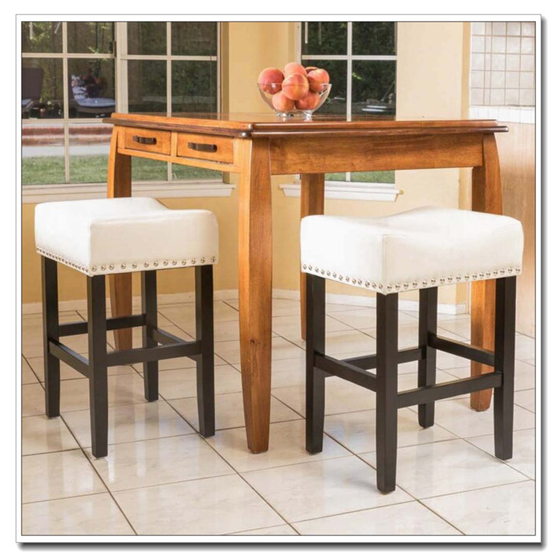 Tabouret de comptoir 26 po en cuir sans dossier, Ivoire ivoire