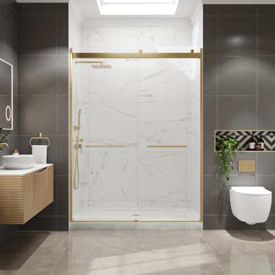 Glissoire Eviva X P 78 po H Porte de douche coulissante sans cadre en or brossé avec verre trempé