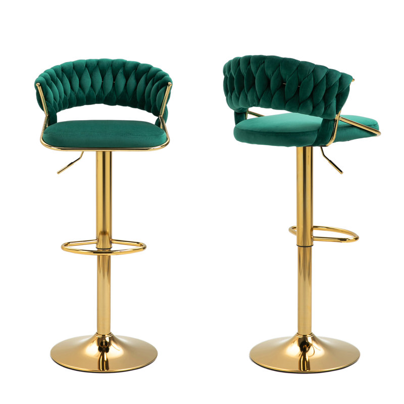 Christal Height Adjustable Swivel Bar Stool, Dark Green, Gold