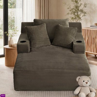 Alhertine 49.2" W Fully Compressed  Corduroy Deep-Seat Sofa - No Assembly Required With With Cup Holder and 3 Pillows
