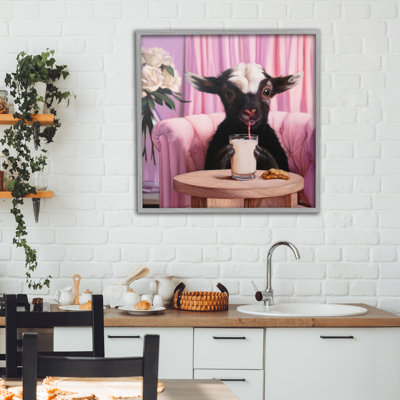 Baby Goat Sipping Milk Framed Giclee, design by Lucia Heffernan
