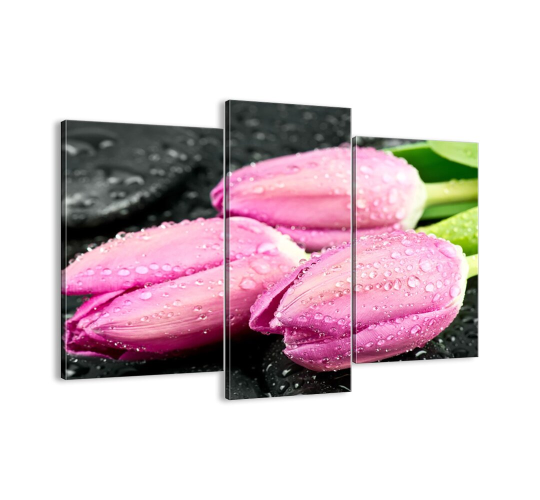 3-tlg. Leinwandbilder-Set - Fotografie „Lilac Three on Black Stone”