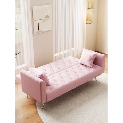 71 Inch Bed In Pink Velvet, For Small Living Rooms, Convertible Feature, Adjustable , Strong Construction, Easy Assembly Velvet Bed, 71", 2, For Various Postures
