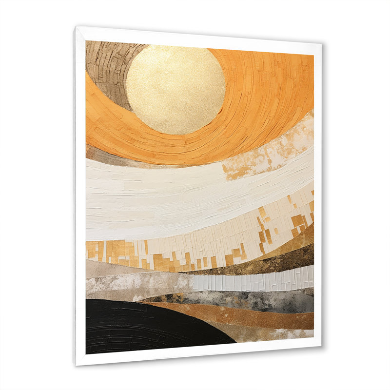 «Geometric Golden Beige Sunset Harmony II», reproduction sur toile, Cadre photo blanc, H 32 po x l 24 po x P 1 po