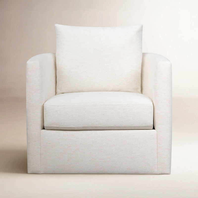 Carmella Upholstered Swivel Barrel Chair, Macarena Beige Basketweave