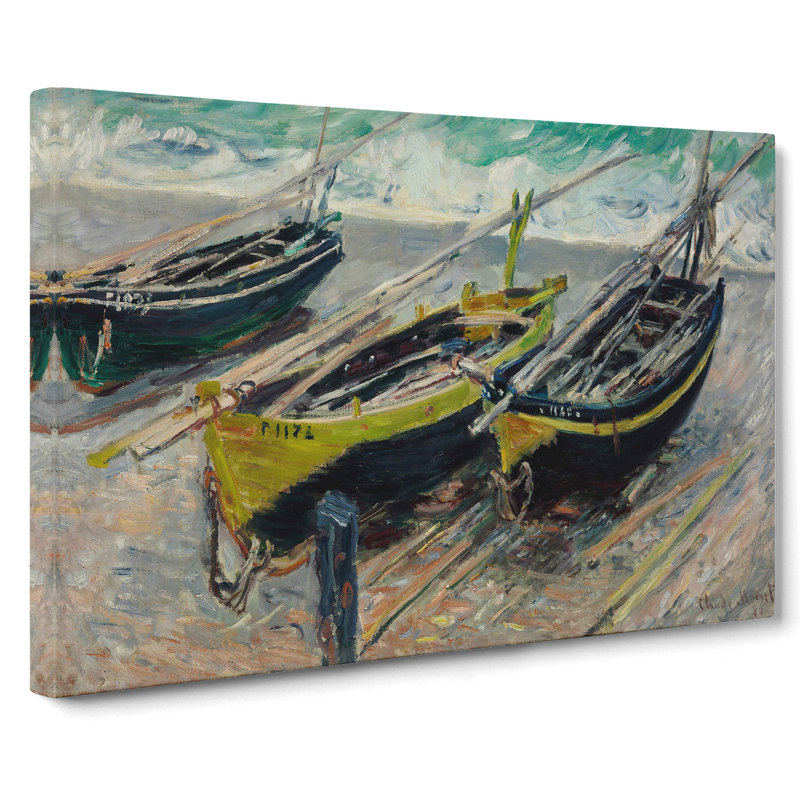 Three Fishing Boats by Claude Monet - Wrapped Canvas Painting, 35cm H x 50cm W x 3cm D