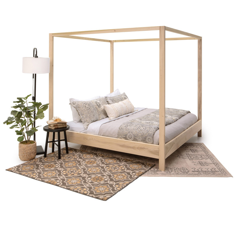 Solid Wood High Post Canopy Platform Bed - Knot-Free Poplar Modern Organic Frame, King