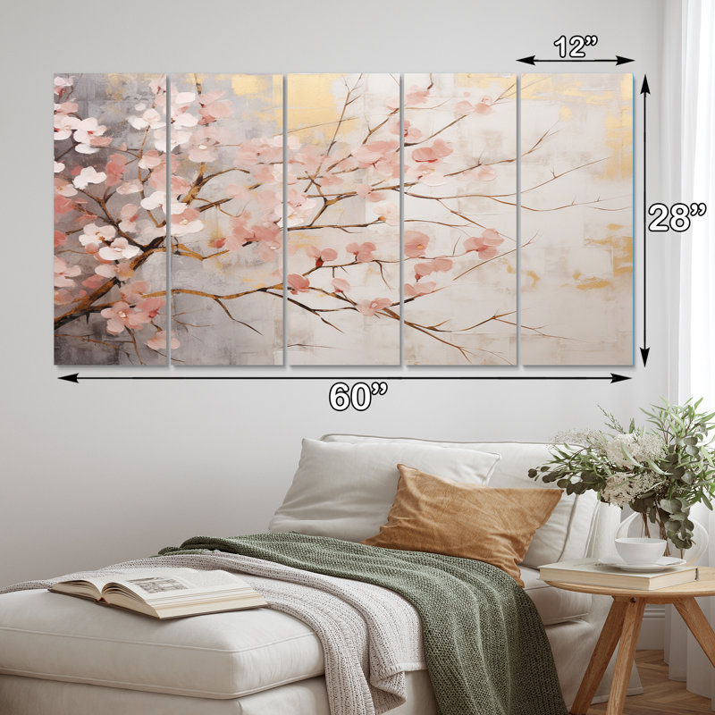 «Cherry Blossom Tree Whispers of Pink on Canvas», reproduction de 5 pièces