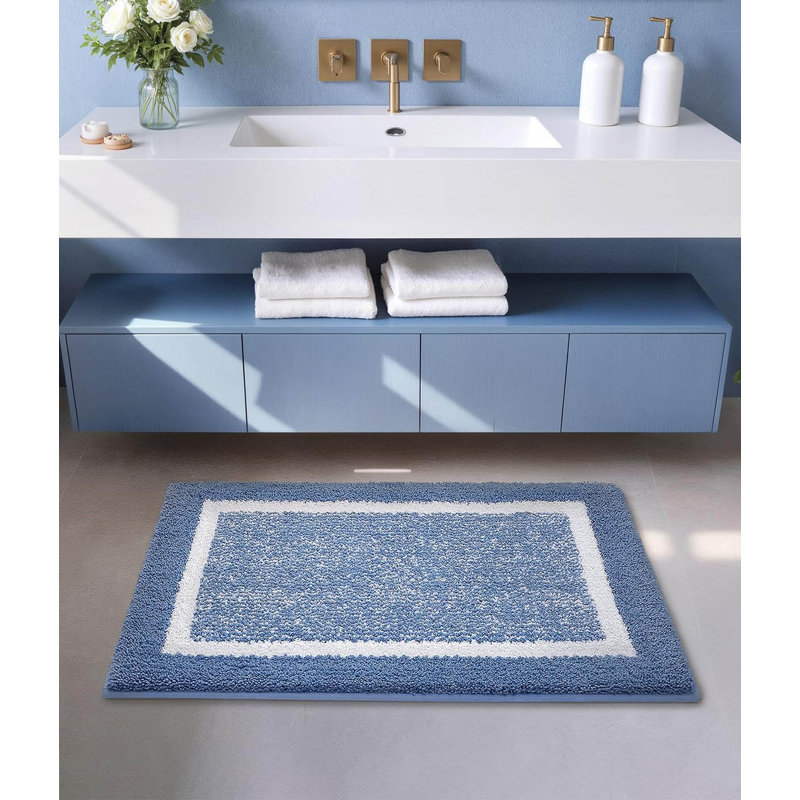 Rectangle Bath Mat, Light Blue/White