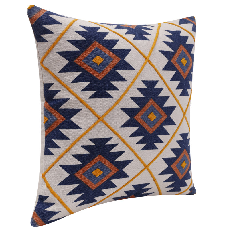 Housse et insert de coussin carré 100% coton , Marine / rouille, Polyester
