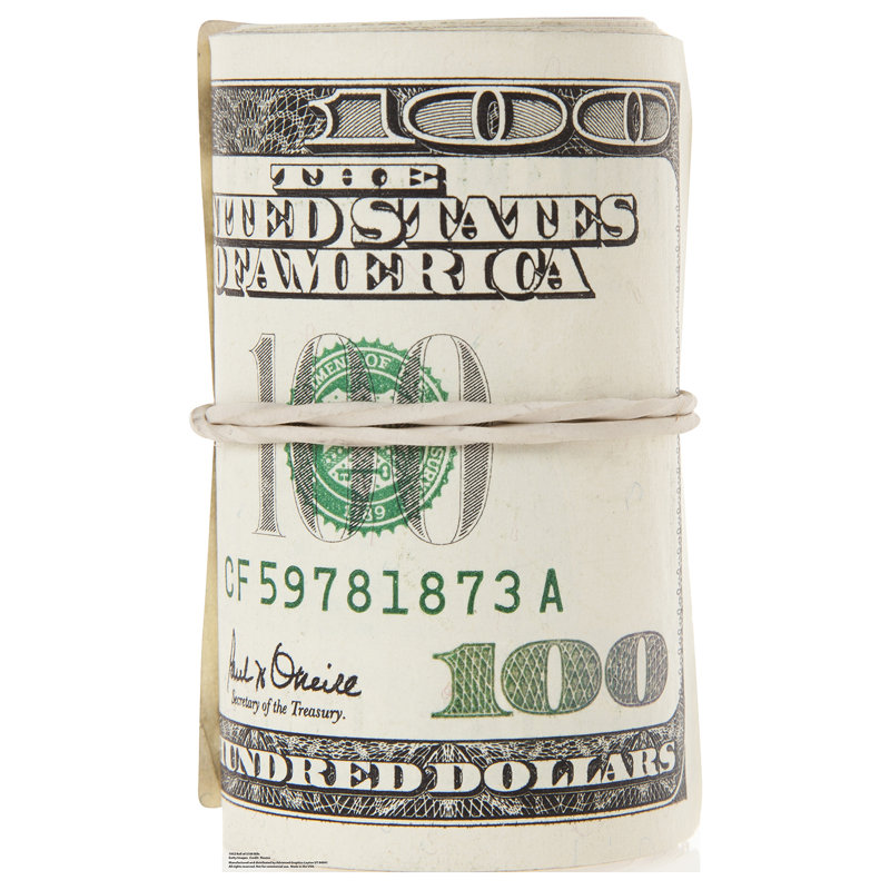 Accroche découpée en carton roll of $100 bill