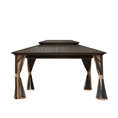 Abri de jardin à toit rigide de 10 pi x 12 pi avec toit en acier galvanisé et abri d'extérieur permanent à cadre en aluminium brun