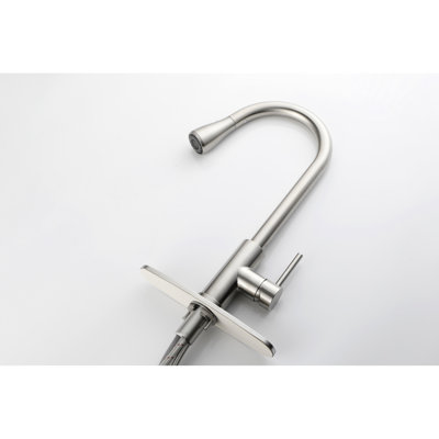 Brushed Nickel Kitchen Faucet With 360 Rotatable Nozzle - High Arc Pull Down Stainless Steel Sink Tap For Convenient Usage Out Function Single Handle Comfortable Use