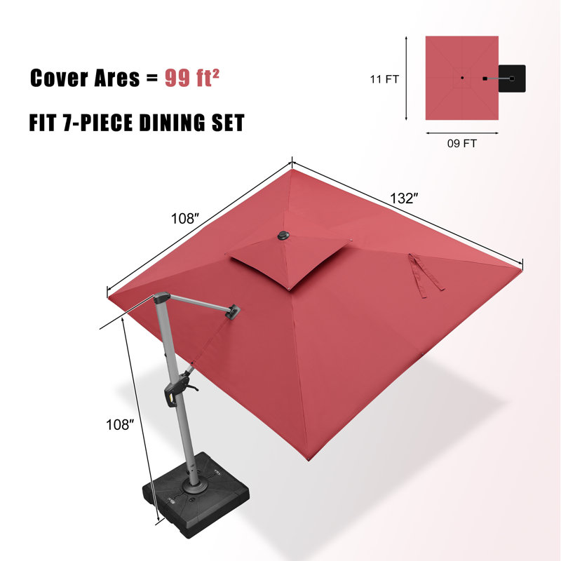 274cm X 335cm Rectangular Cantilever Parasol, Terra