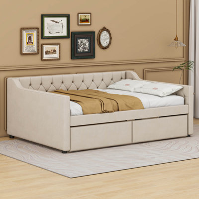 Full Upholstered Tufted Daybed With 2 Drawers -  Cosmic, COS80020399AAA