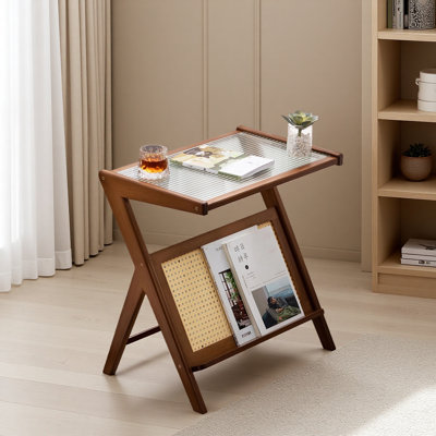 Rattan Nightstand Side Table, Bamboo Accent Bedside Tables, Glass Coffee Tables, Boho End Table With Storage For Small Space Living Room Bedroom by 17 Stories
