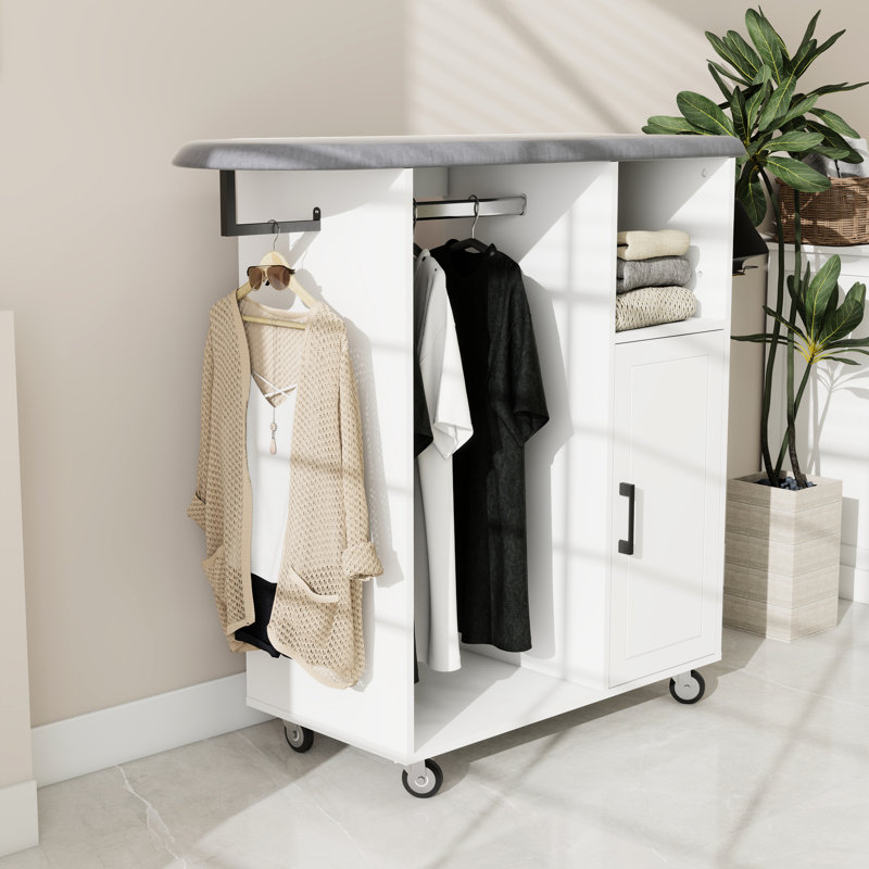 Armoire à repasser polyvalente avec planche portative, blanche pour la cuisine et le vestiaire, E1 Cart