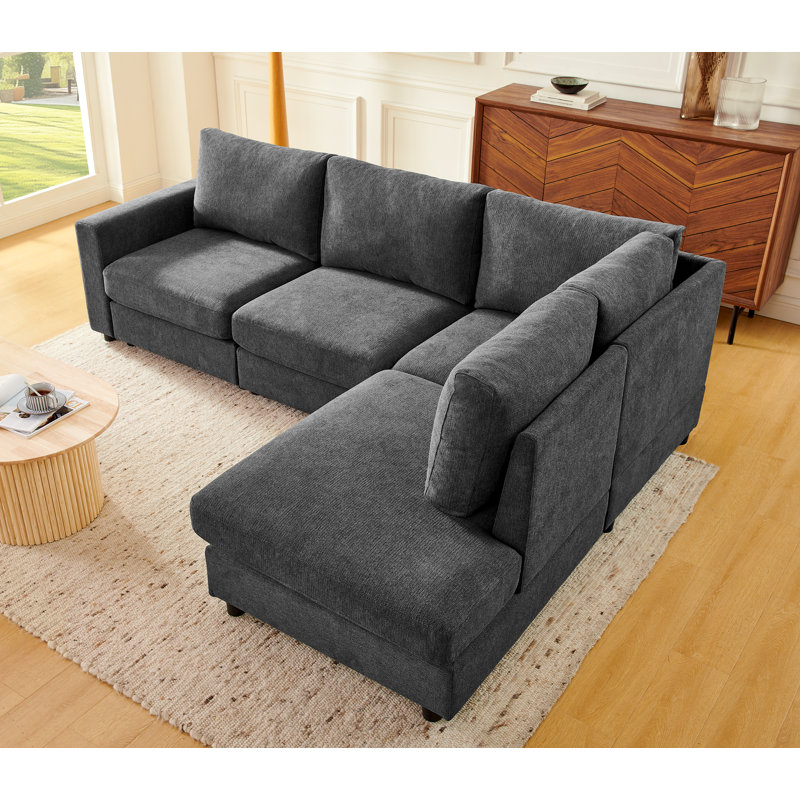 100" Modern L-Shaped Convertible Sectional - Chenille Upholstery & Solid Wood Frame, Dark Gray Chenille