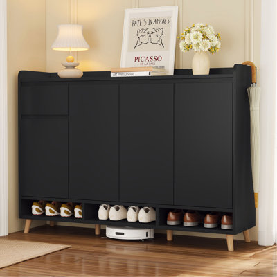 Armoire à chaussures élégante et contemporaine avec tablettes réglables, organisateur de maison minimaliste avec pieds en bois massif, buffet de rangement pour vestibule, salon