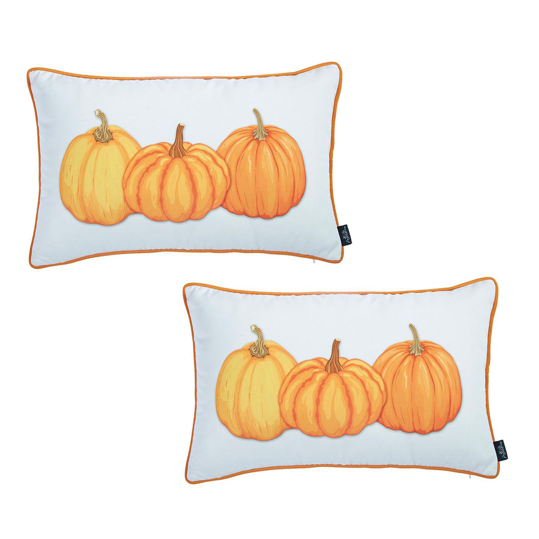 Fall Throw Pillow Cover Pumpkins 12" x 20" Lumbar (Set of 2) Lux Comfort