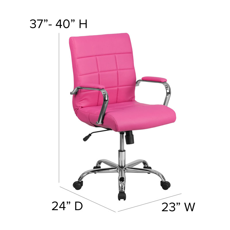 Vivian Mid-Back Pink Vinyl Swivel Executive Chair with Chrome Base