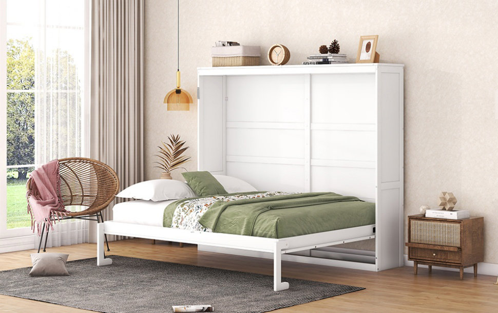 Latitude Run® Queen Size Murphy Bed Wall Bed, White | Wayfair