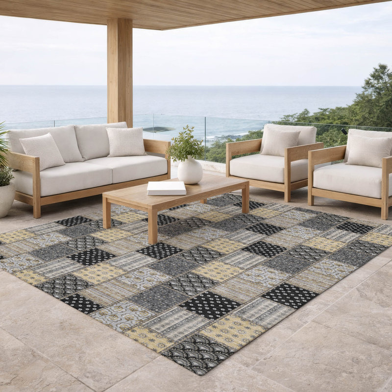 Machine Washable Indoor/Outdoor Chantille ACN2923 Americana Rug, Graphite, 8' x 10'