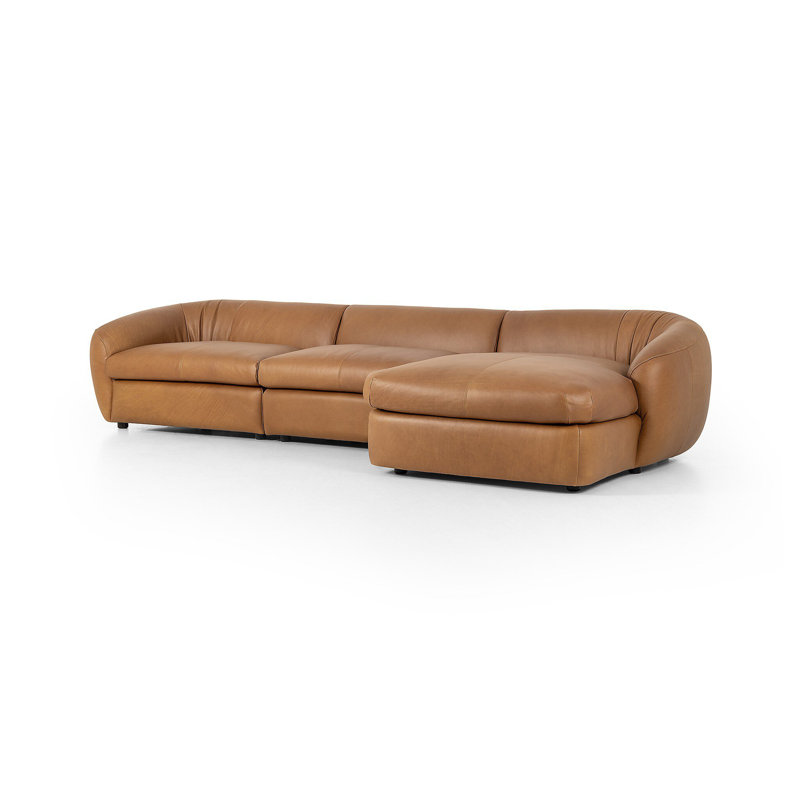 Adele 3 - Piece 141" Genuine Leather Chaise Sectional, Right Hand Facing