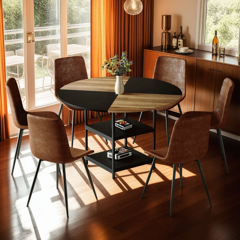 Table & 6 Chairs Set, Double-layer Storage, 47.3"