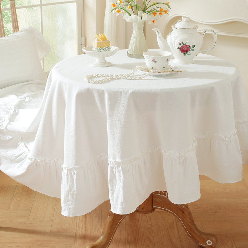 Nappe ronde en coton délavé, 47 po (120 cm) de diamètre, Blanc cassé
