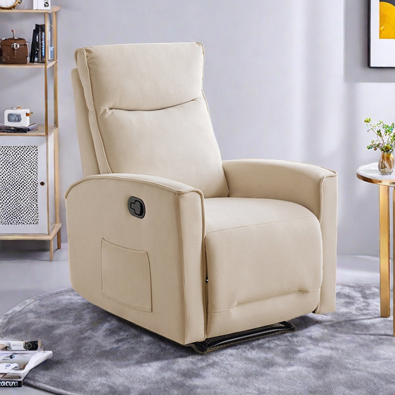 Ergonomic Function Recliner with Storage Pocket, Beige Polyester Blend