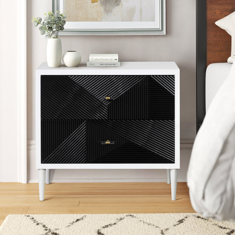 Table de chevet blanche et noire avec 2 tiroirs