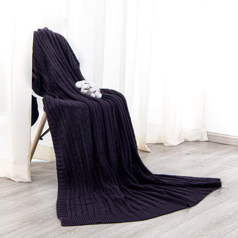 Knitted Throw Blanket, Eggplant Purple, 67" L x 51" W