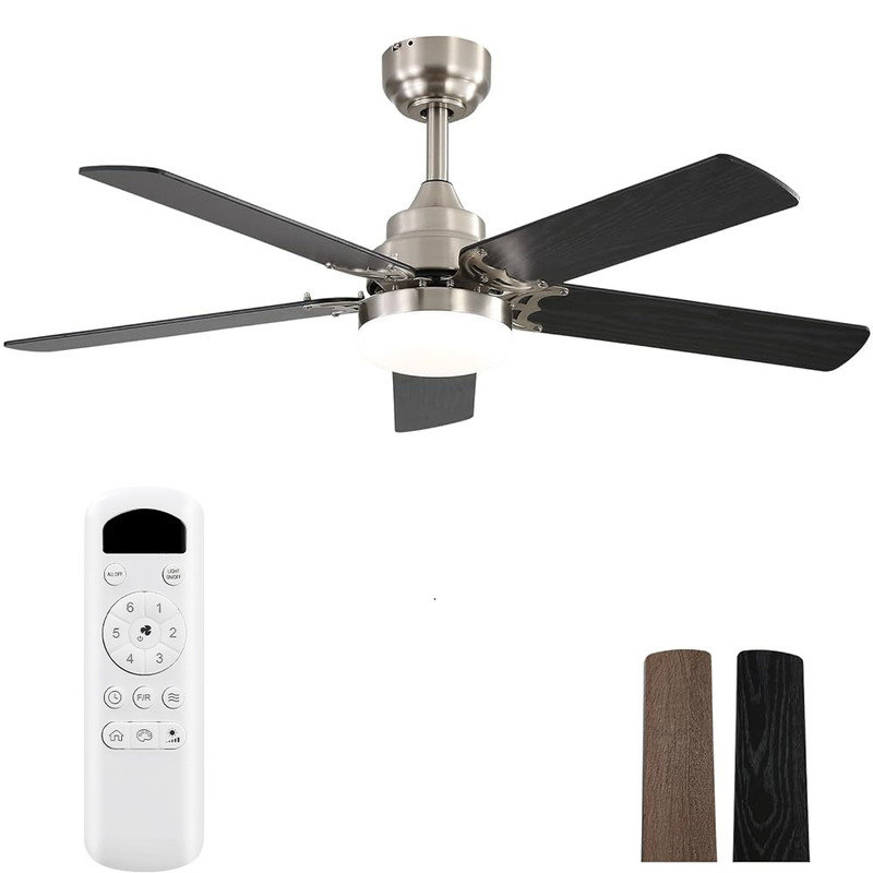 Ventilateur de plafond de 42 po avec éclairage pour chambre à coucher et salon, télécommande, DEL à intensité variable 3 couleurs avec fonction mémoire, moteur à courant continu réversible, minuterie 1/4 h