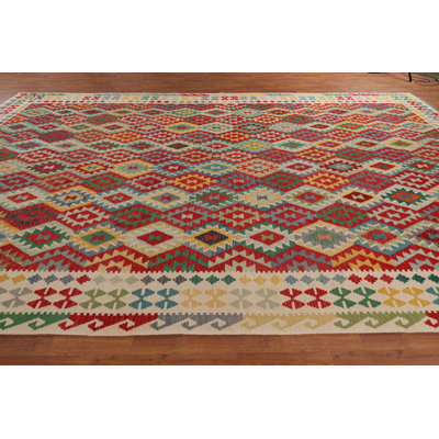 Tapis oriental géométrique multicolore Kilim 10 x 16