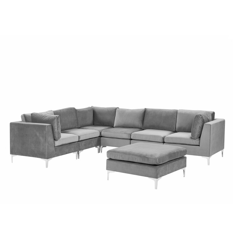 Moya 6 Seater Velvet Sofa & Chaise, Left Hand Facing, Grey
