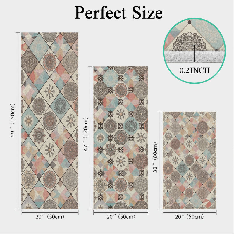 Geometric Floral Non-Slip Washable Kitchen Mats